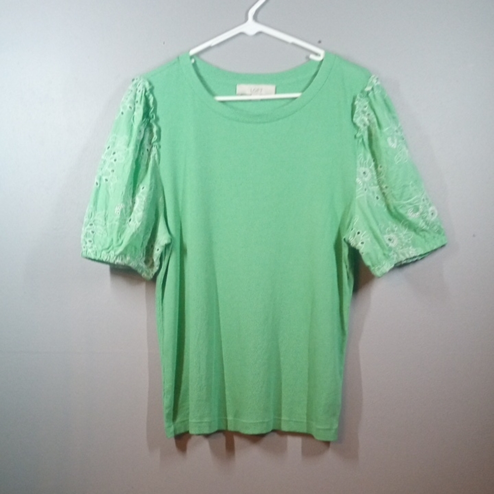 LOFT Women's Mint Green Eyelet Sleeve Top Size XL